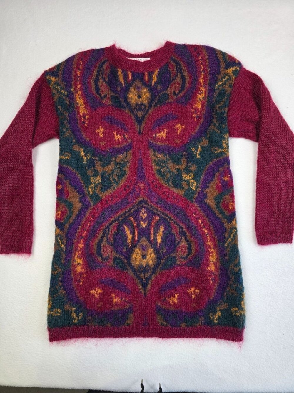 Vintage Michelle Stuart Mohair Wool Blend Tunic Sweater Bold Abstract Design - Picture 1 of 4